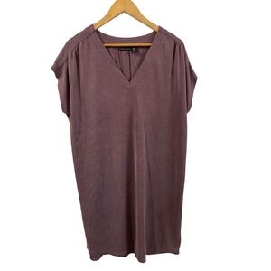 Tahari Womens Large Dusty Purple Modal Blend V-Neck Cap Sleeve Tunic Dress